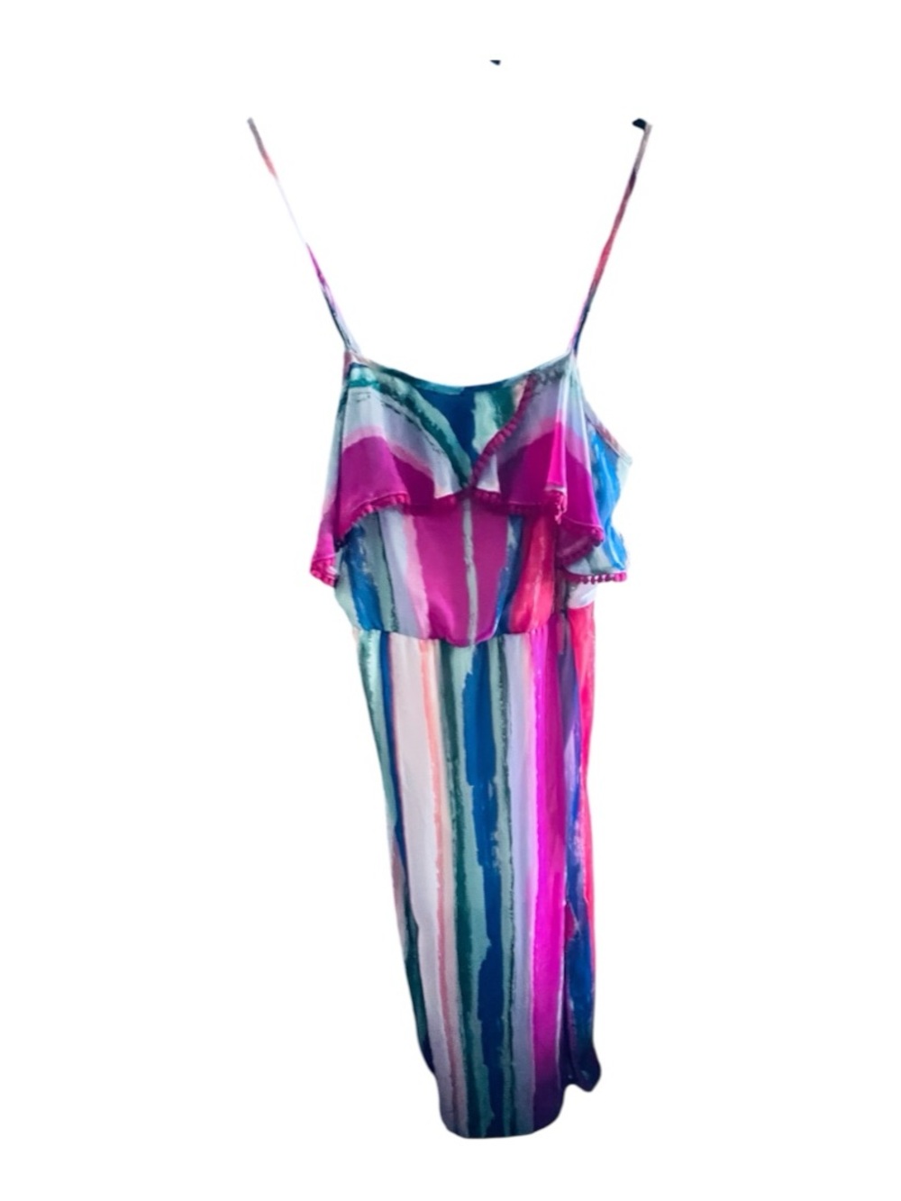 Candie’s Size Large Colorful Striped Ruffle Maxi Dress Boho Resort